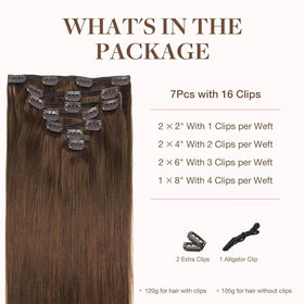 GOO GOO Clip in Hair Extensions 16inch Chocolate Brown back view
