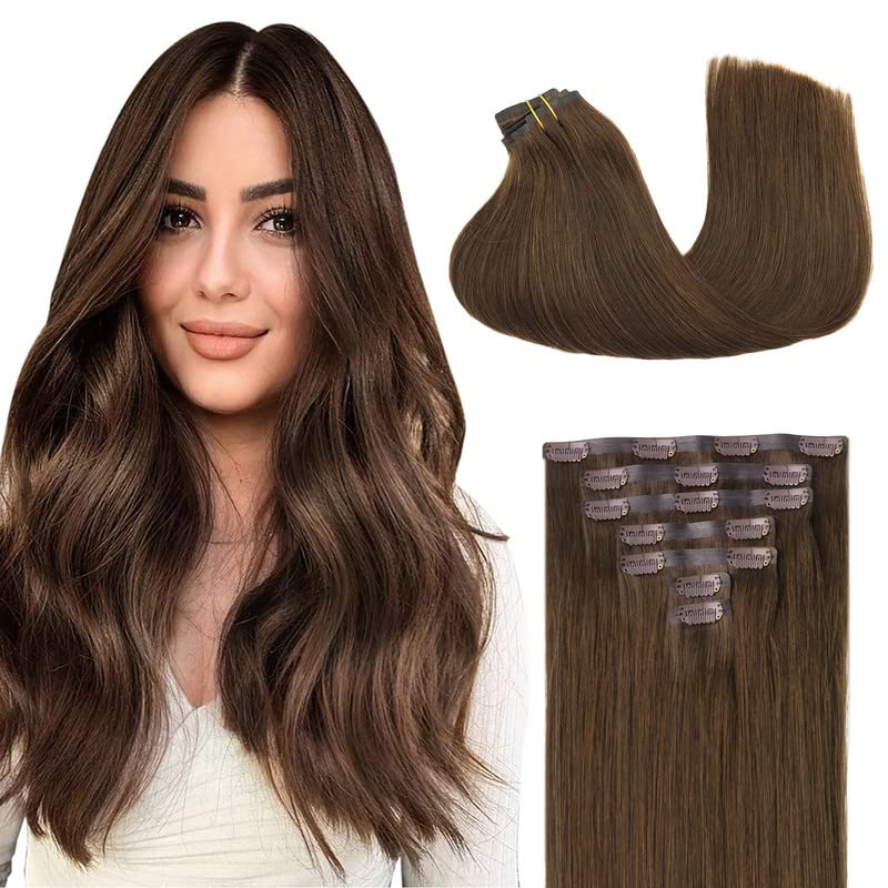 GOO GOO Clip in Hair Extensions 16inch Chocolate Brown front view