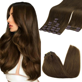 GOO GOO Clip in Hair Extensions 16inch Chocolate Brown front view