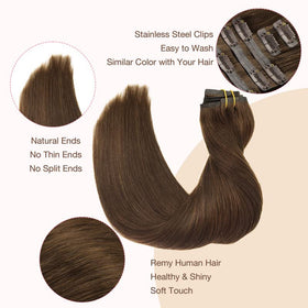 GOO GOO Clip in Hair Extensions 16inch Chocolate Brown texture detail