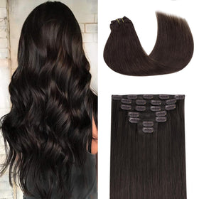 GOO GOO Clip in Hair Extensions 16inch Dark Brown front view