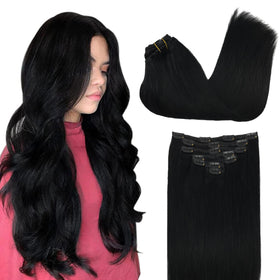 GOO GOO Clip in Hair Extensions 16inch jet black front view