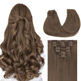 GOO GOO Clip in Hair Extensions 16inch Light Ash Brown front view