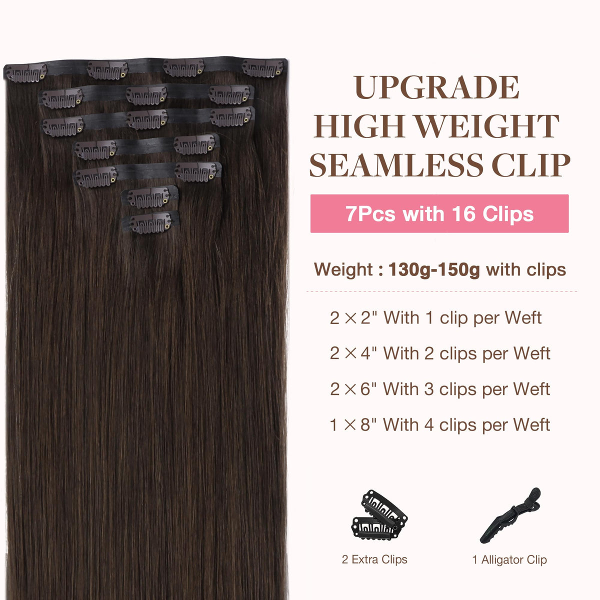 GOO GOO Clip in Hair Extensions 16inch Light Brown back view