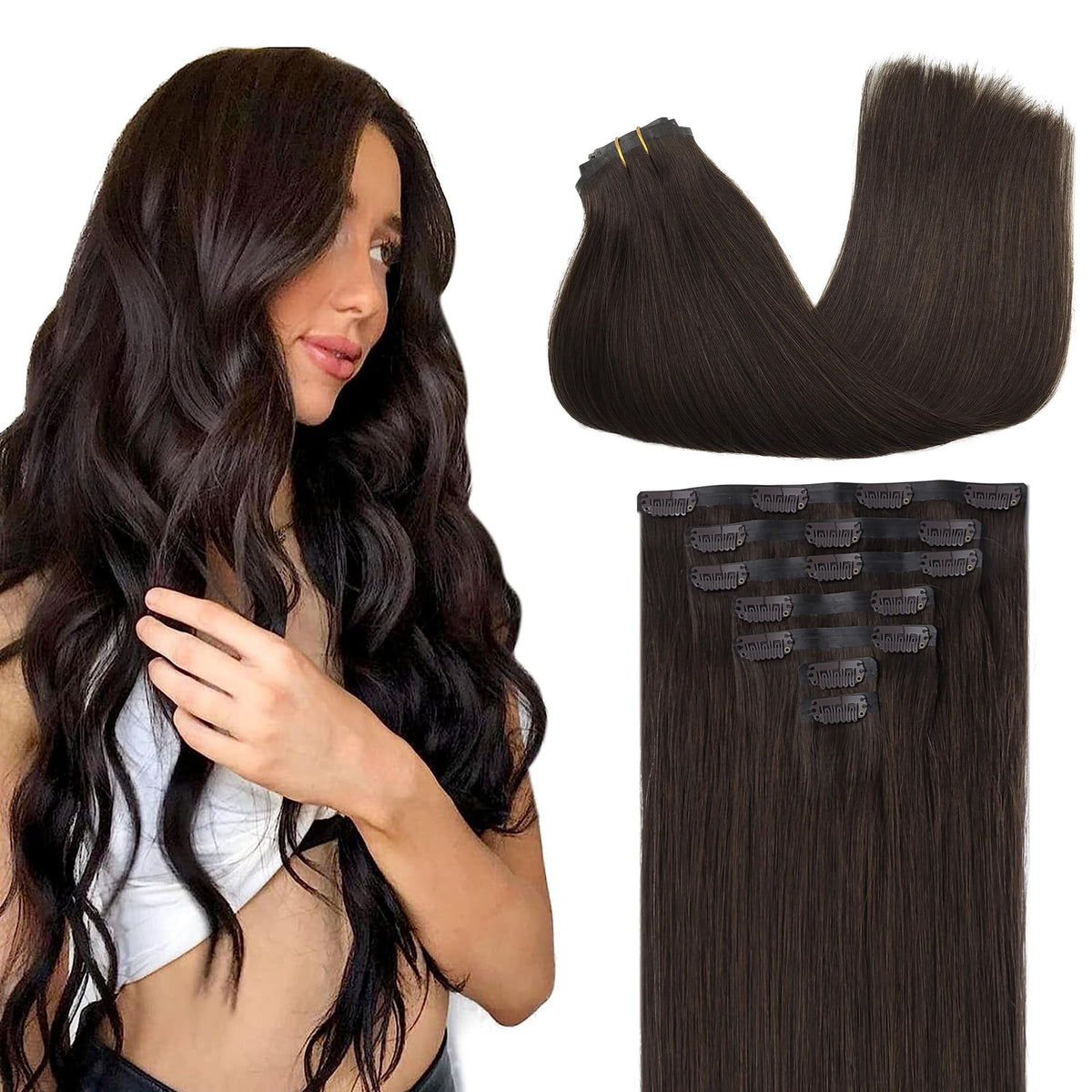 GOO GOO Clip in Hair Extensions 16inch light brown front view