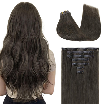 GOO GOO Clip in Hair Extensions 16inch Mocha Brown front view