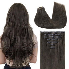GOO GOO Clip in Hair Extensions 16inch Mocha Brown front view