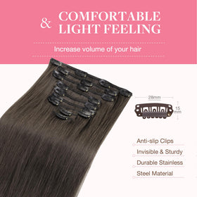 GOO GOO Clip in Hair Extensions 16inch Mocha Brown on model