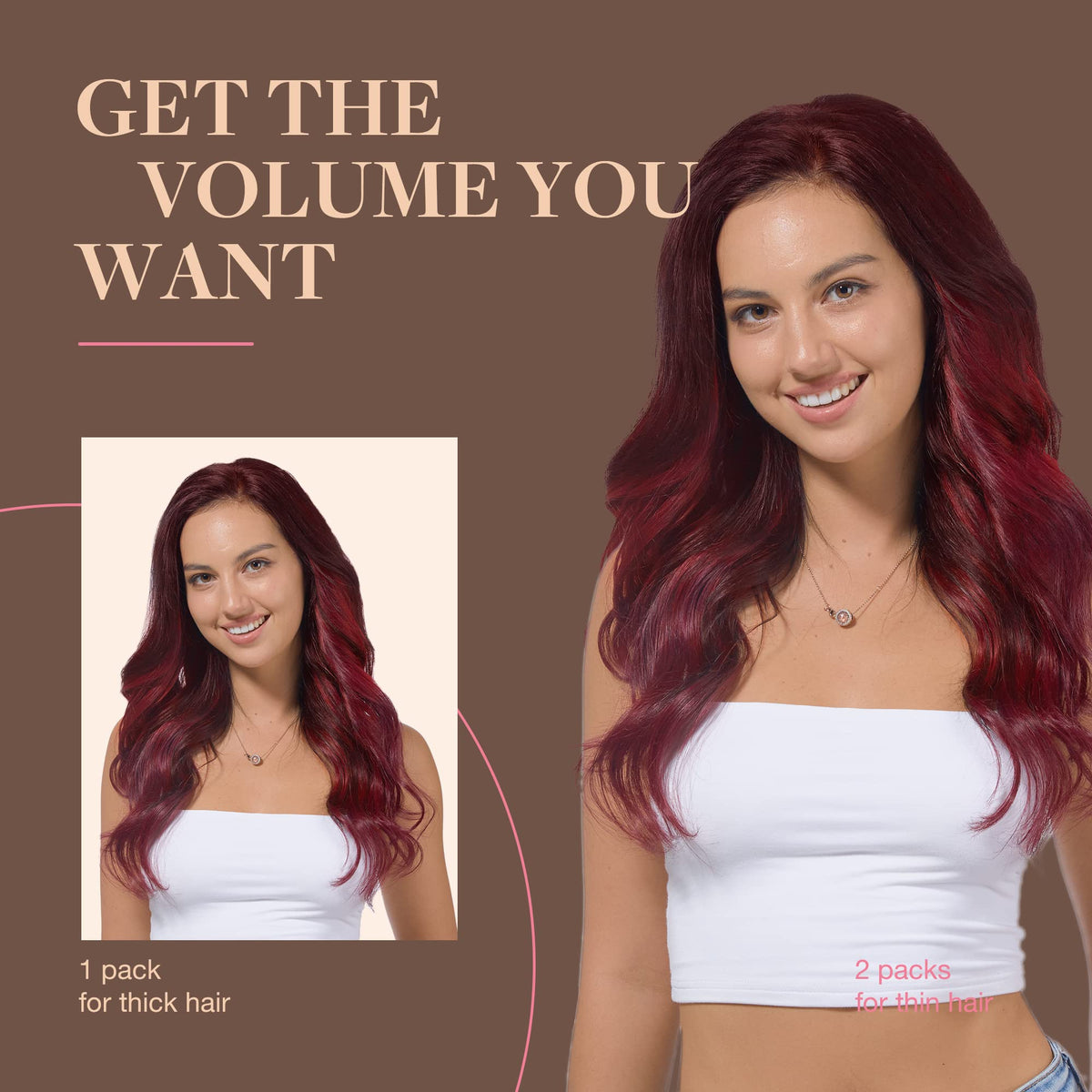 GOO GOO Clip in Hair Extensions 18 inch Burgundy back view