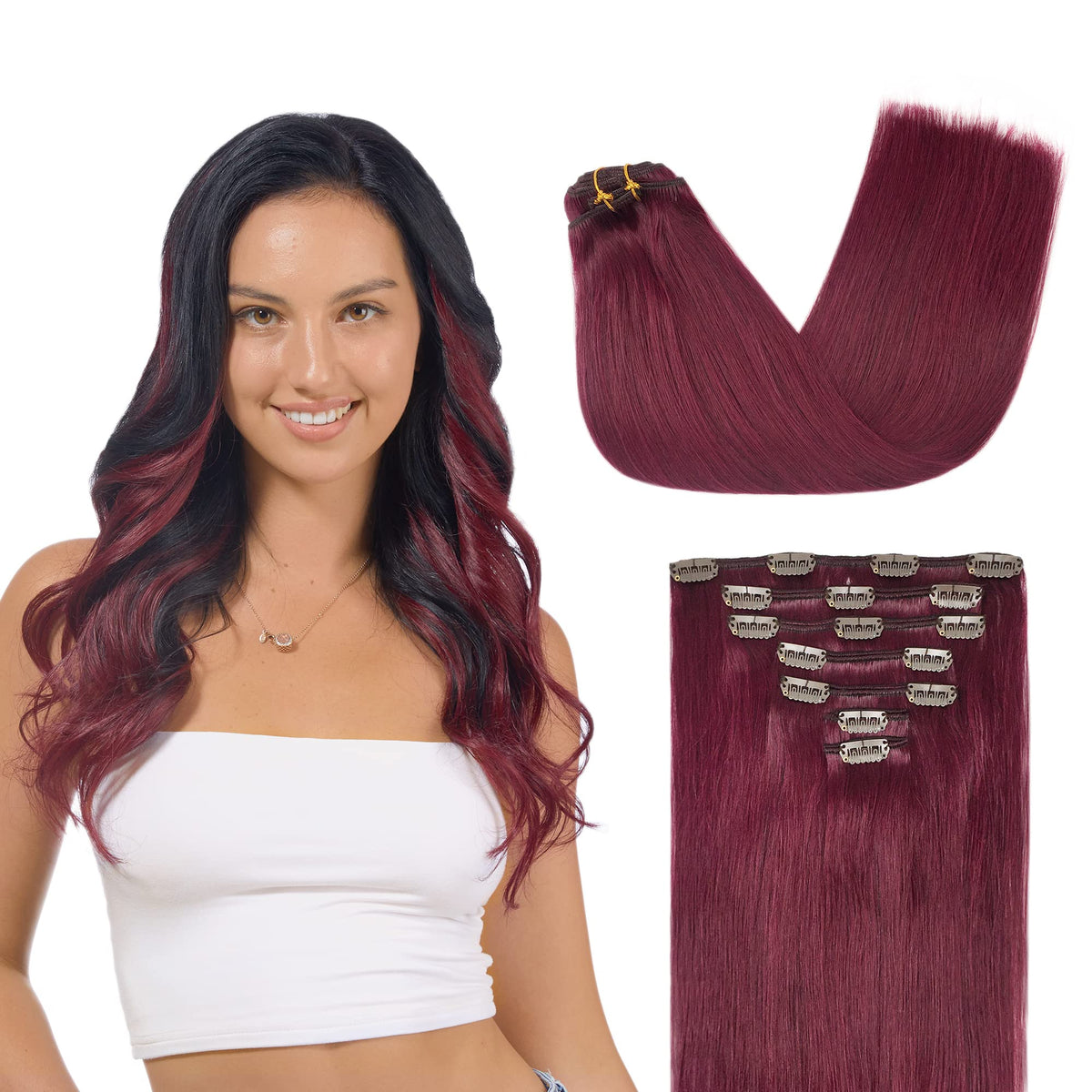 GOO GOO Clip in Hair Extensions 18 inch Burgundy front view
