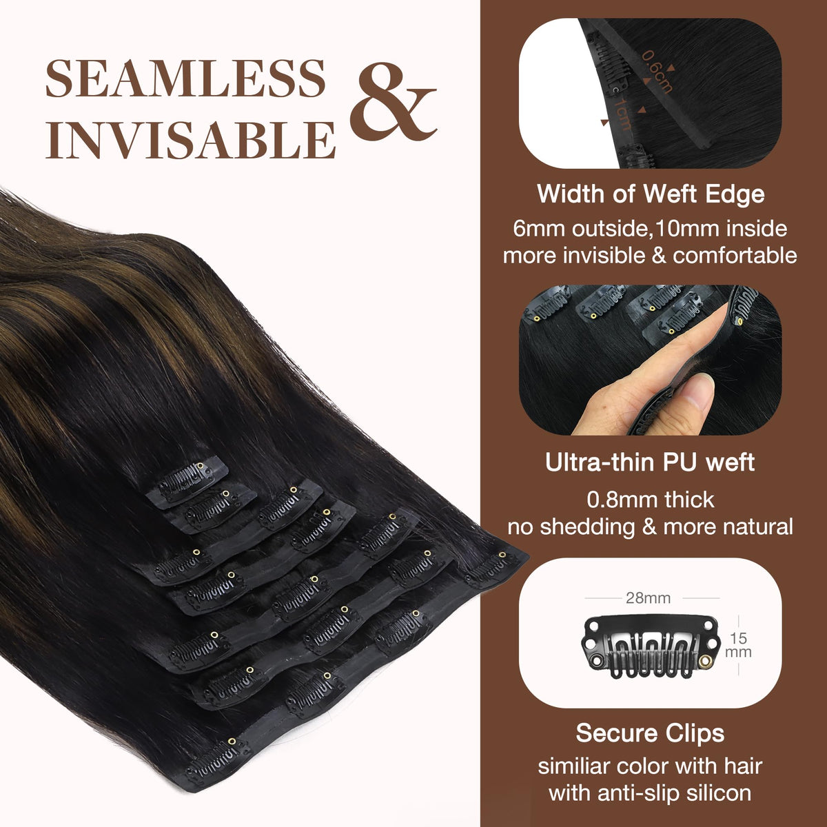 GOO GOO Clip in Hair Extensions 18inch 130g balayage colour