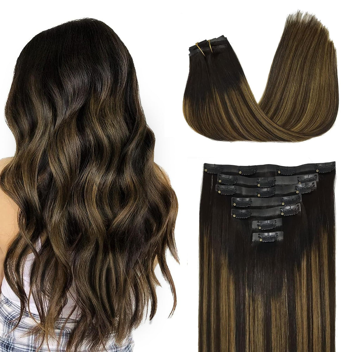 GOO GOO Clip in Hair Extensions 18inch 130g front view
