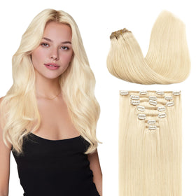 GOO GOO Clip in Hair Extensions 18inch 613R Bleach Blonde front view