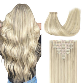 GOO GOO Clip in Hair Extensions 18inch Ash Blonde front view