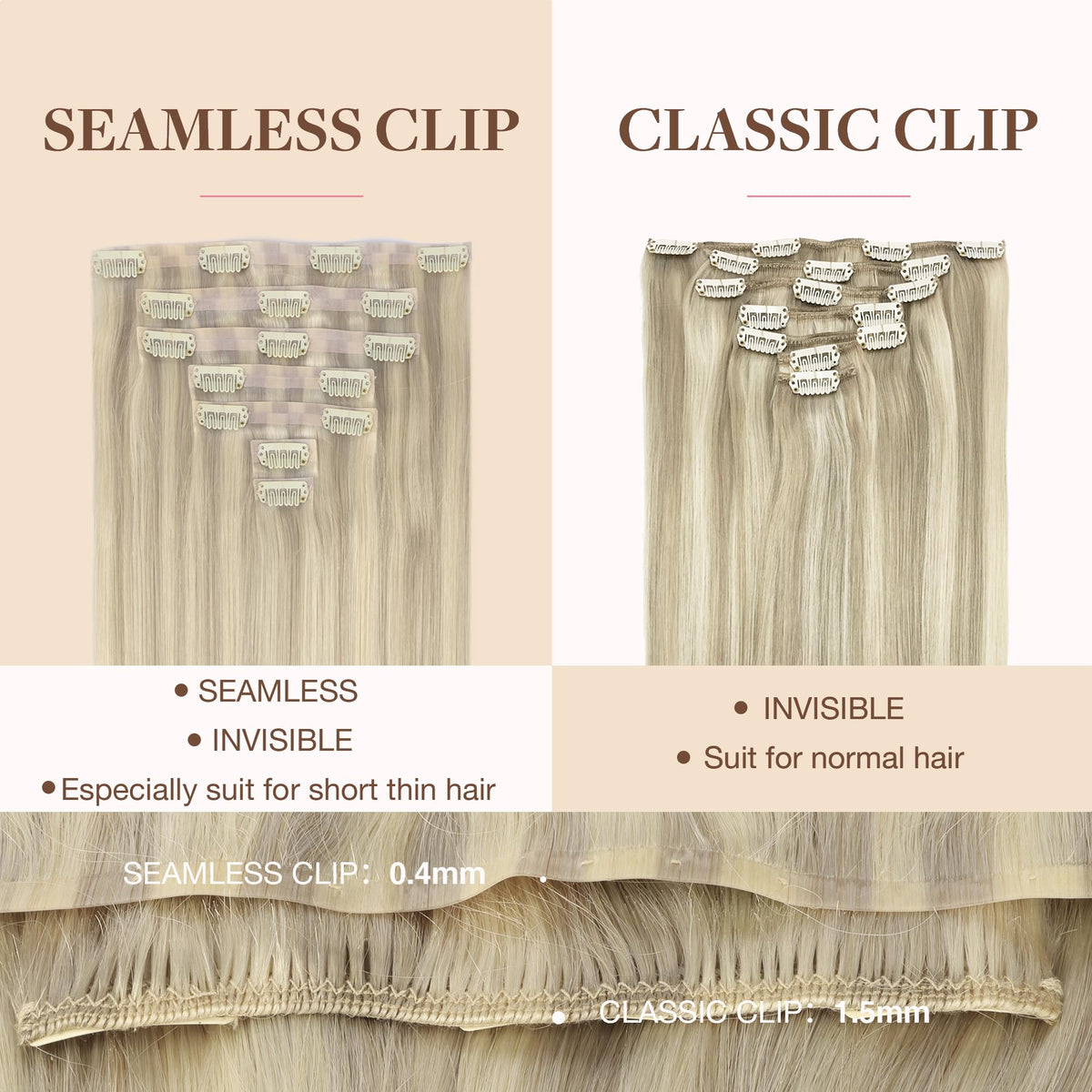 GOO GOO Clip in Hair Extensions 18inch Ash Blonde side view
