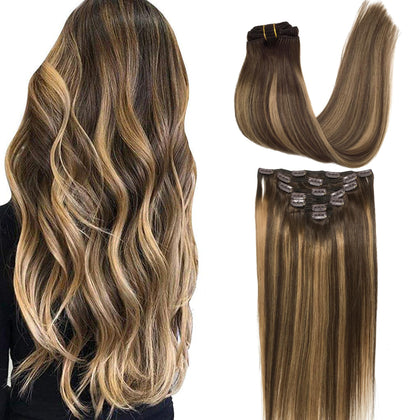 GOO GOO Clip in Hair Extensions 18inch balayage front view