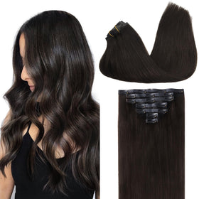 GOO GOO Clip in Hair Extensions 18inch Dark Brown front view
