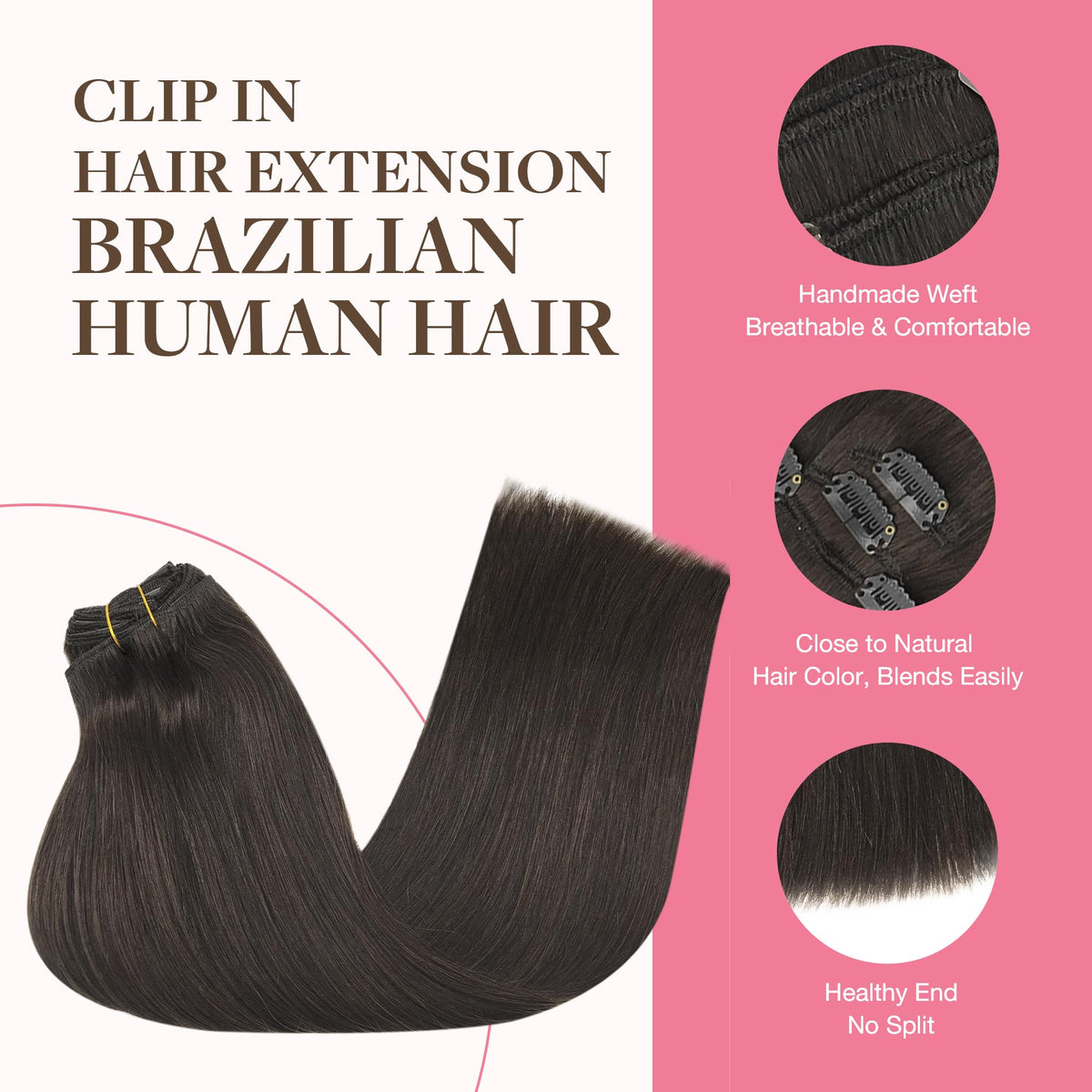 GOO GOO Clip in Hair Extensions 18inch dark brown in packaging