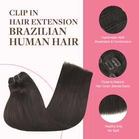 GOO GOO Clip in Hair Extensions 18inch dark brown in packaging
