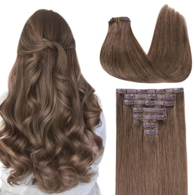 GOO GOO Clip in Hair Extensions 18inch Light Ash Brown front view