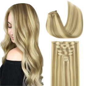 GOO GOO Clip in Hair Extensions 18inch Light Blonde front view
