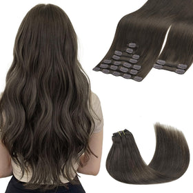 GOO GOO Clip in Hair Extensions 18inch Mocha Brown front view
