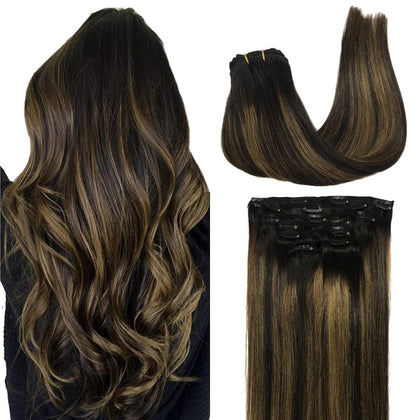 GOO GOO Clip in Hair Extensions 18inch natural balayage front view
