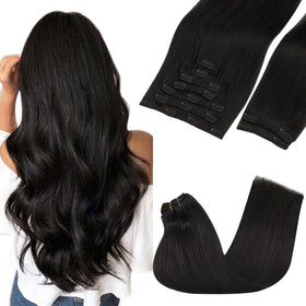 GOO GOO Clip in Hair Extensions 18inch natural black front view