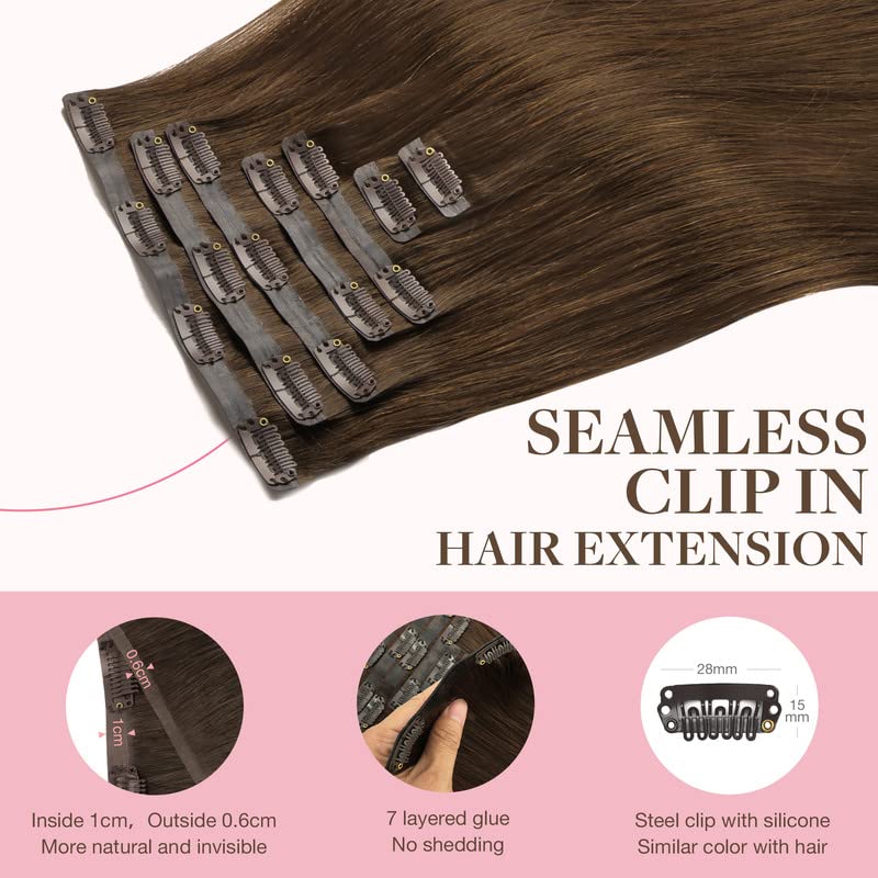GOO GOO Clip in Hair Extensions 20 inch 110g Chocolate Brown close-up of clips