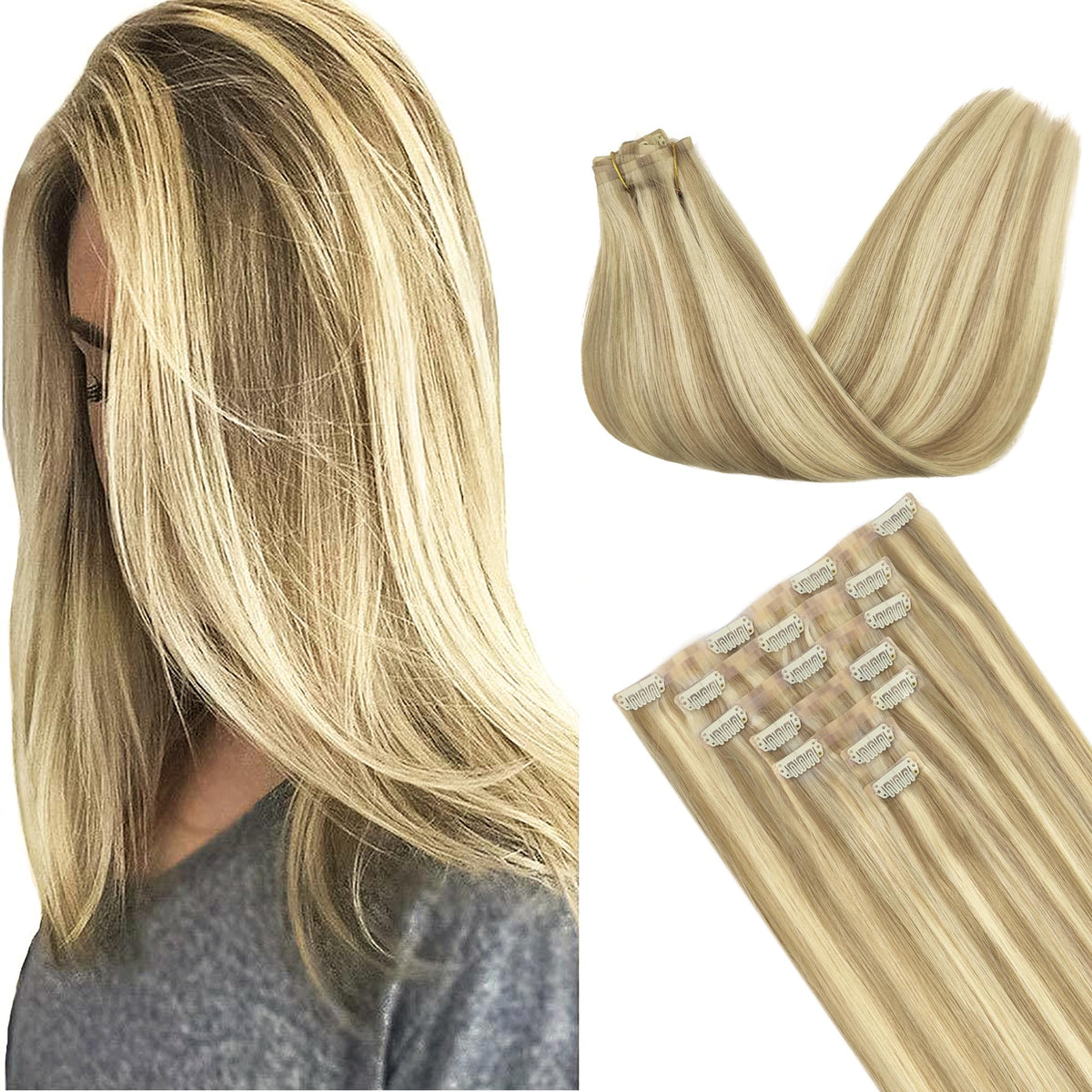 GOO GOO Clip in Hair Extensions 20 inch Light Blonde front view