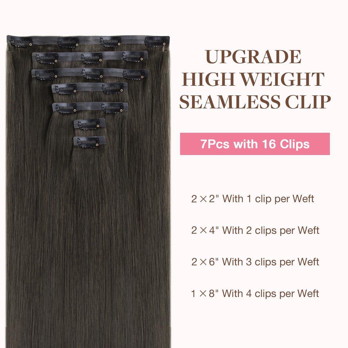 GOO GOO Clip in Hair Extensions 20 inch Mocha Brown packaging