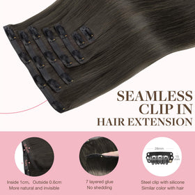 GOO GOO Clip in Hair Extensions 20 inch Mocha Brown styled on model