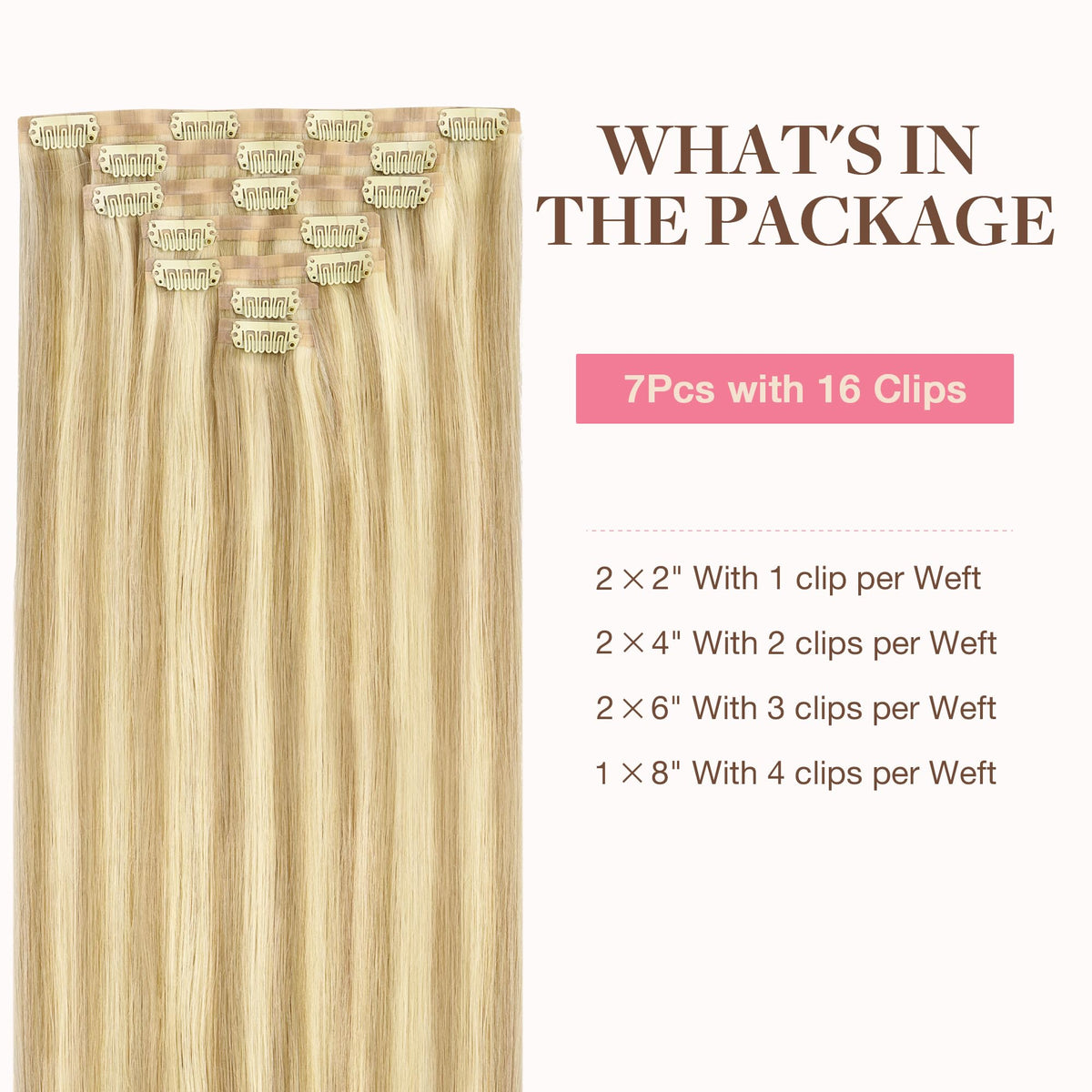 GOO GOO Clip in Hair Extensions 208g packaging and clips