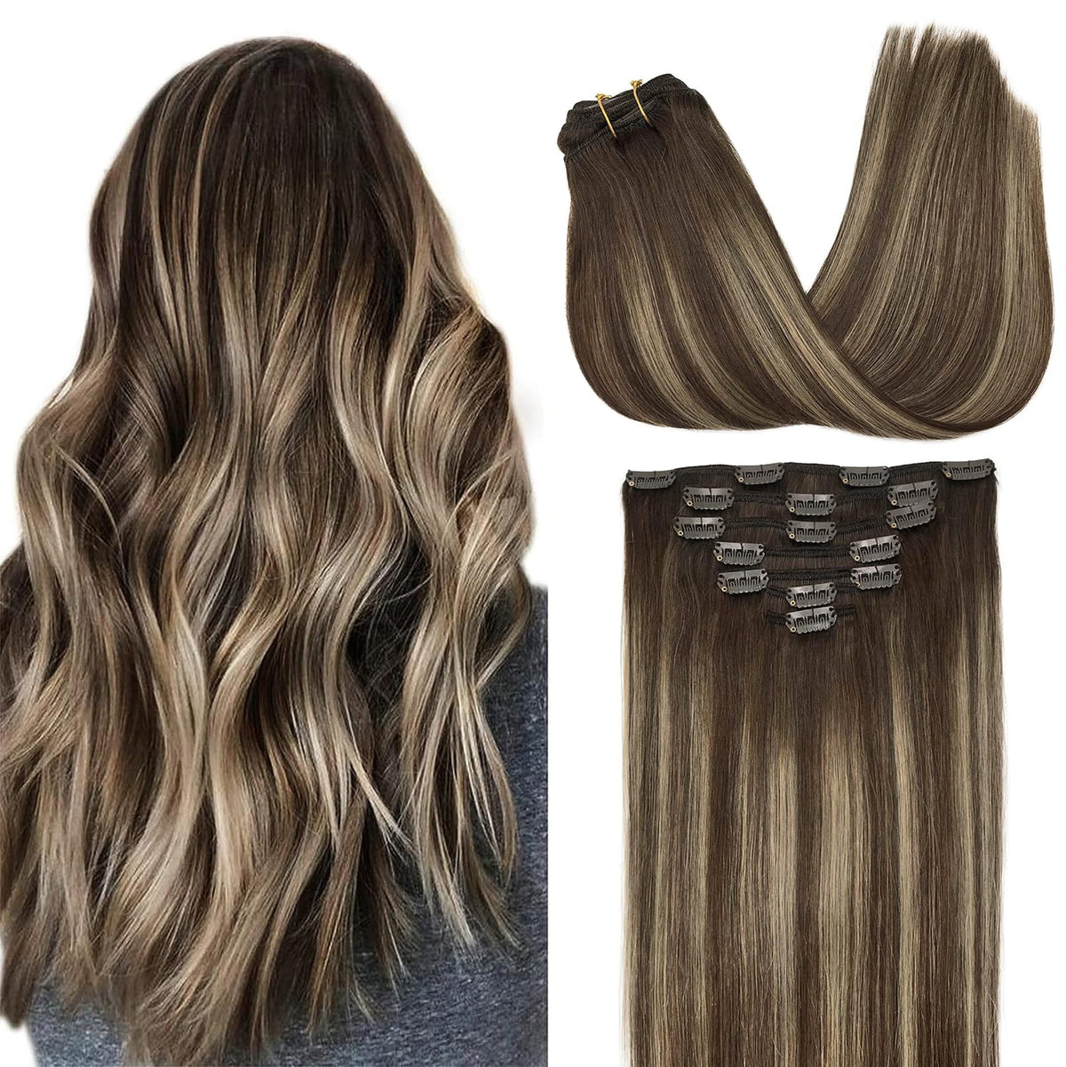 GOO GOO Clip in Hair Extensions 20inch 120g front view