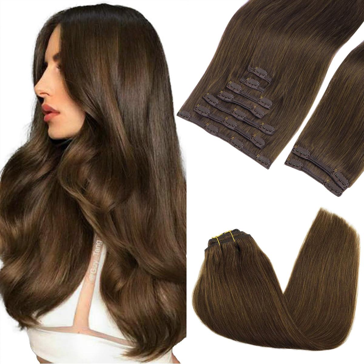 GOO GOO Clip in Hair Extensions 20inch 150g Chocolate Brown front view