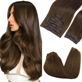 GOO GOO Clip in Hair Extensions 20inch 150g Chocolate Brown front view