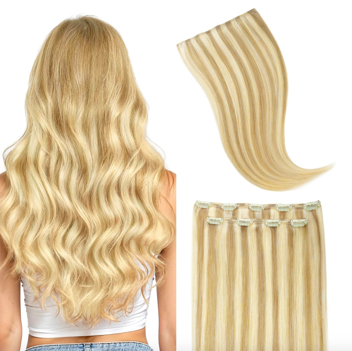 GOO GOO Clip in Hair Extensions 20inch #16/22 Light Blonde front view