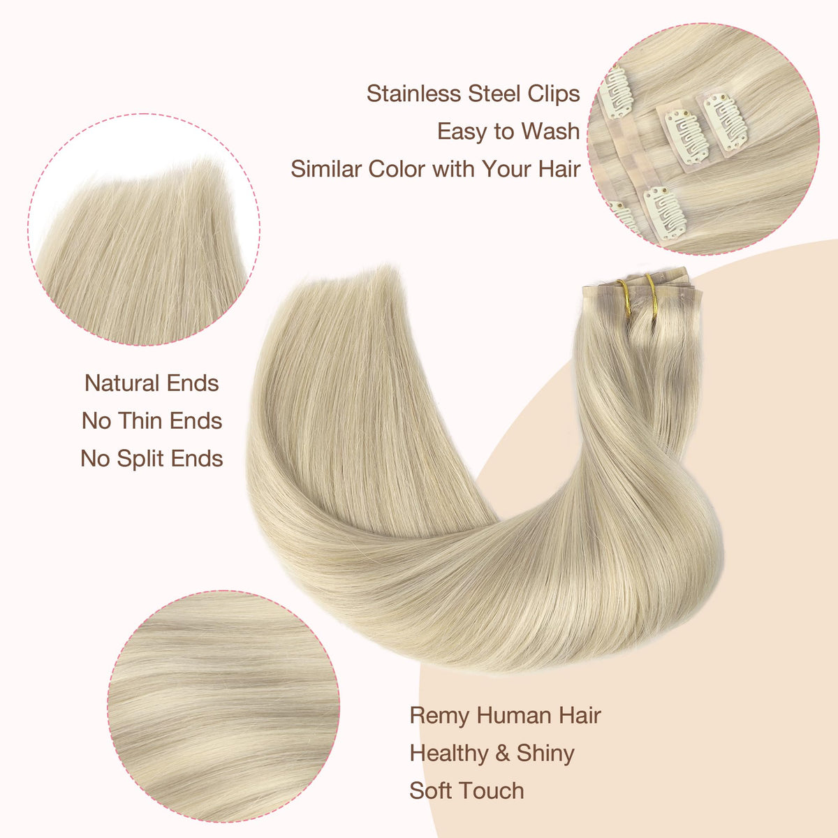 GOO GOO Clip in Hair Extensions 20inch Ash Blonde on a model