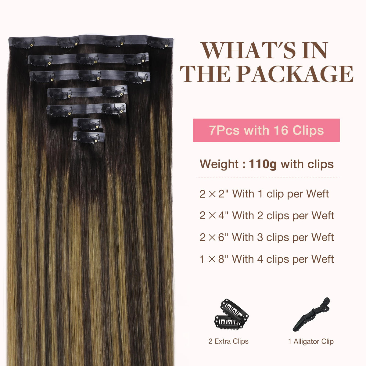 GOO GOO Clip in Hair Extensions 20inch balayage dark brown back view