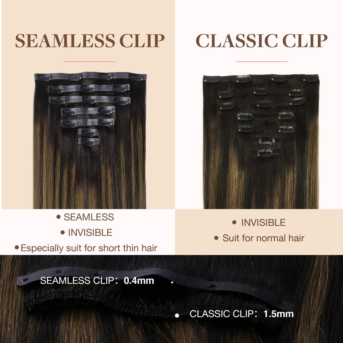 GOO GOO Clip in Hair Extensions 20inch balayage dark brown styling demonstration