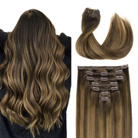 GOO GOO Clip in Hair Extensions 20inch Brunette Balayage front view
