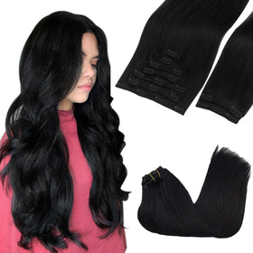 GOO GOO Clip in Hair Extensions 20inch jet black front view