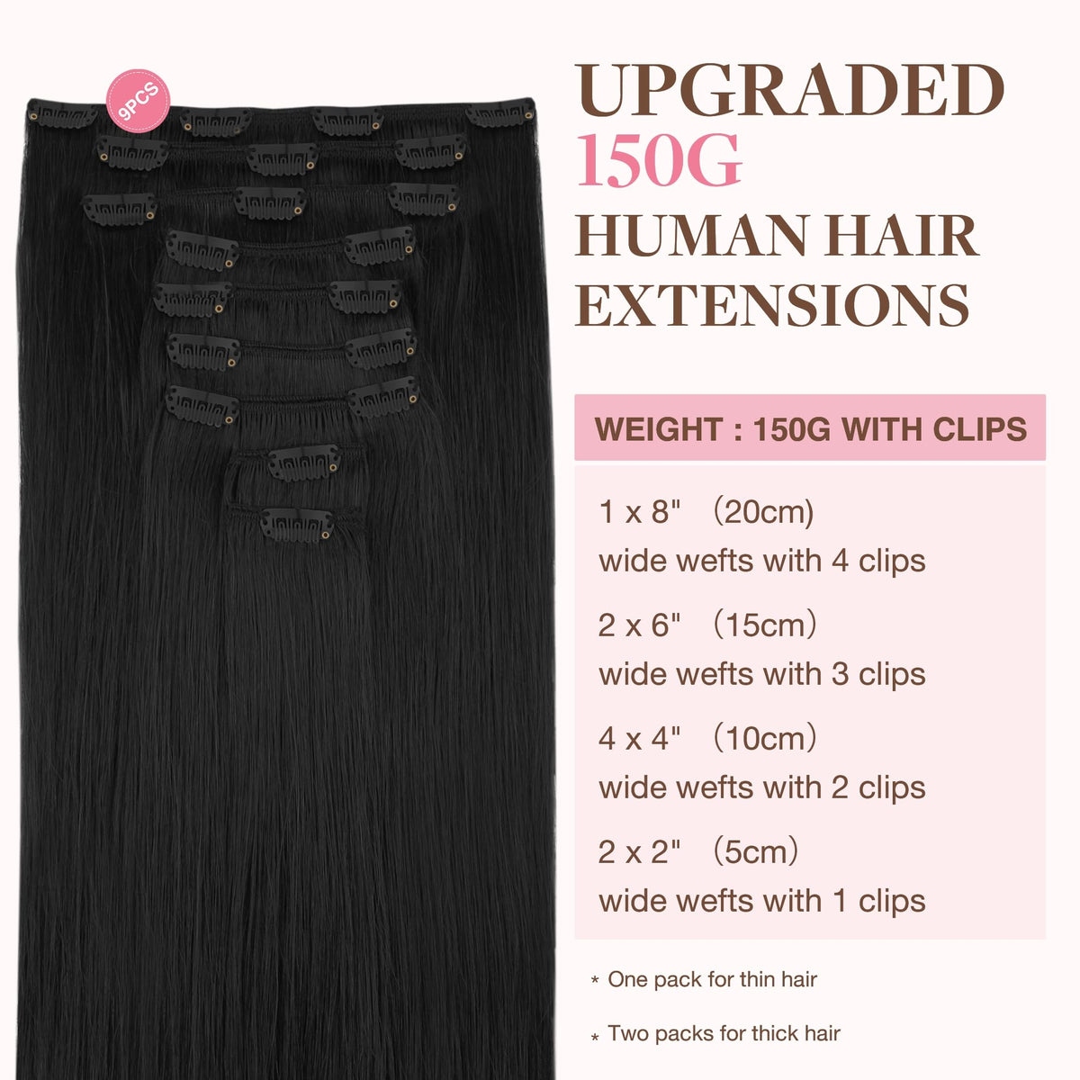 GOO GOO Clip in Hair Extensions 20inch jet black packaging