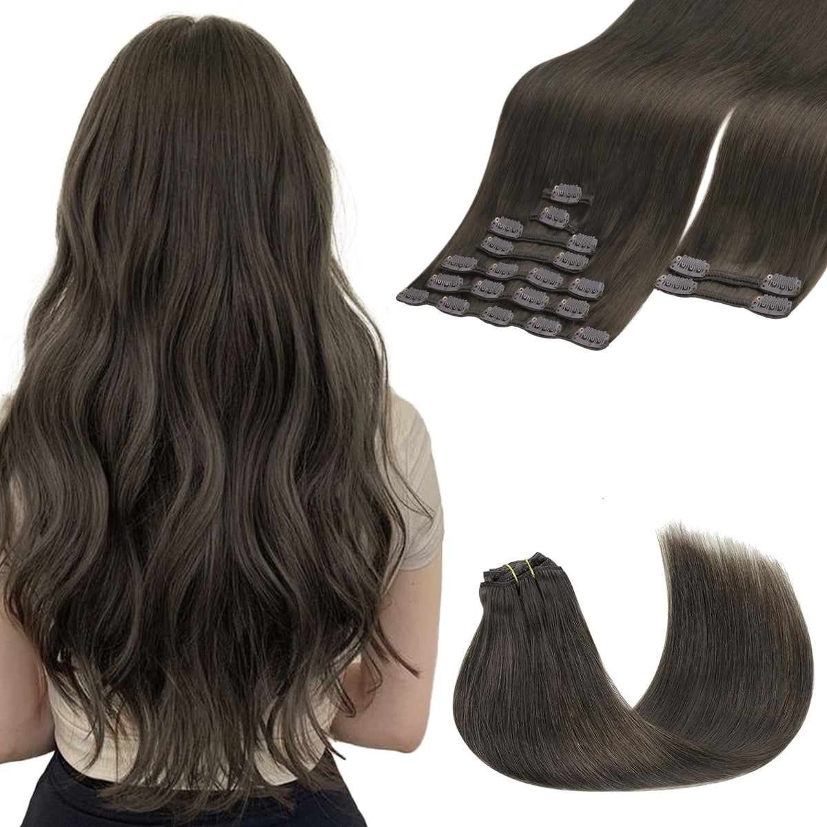 GOO GOO Clip in Hair Extensions 20inch Mocha Brown front view