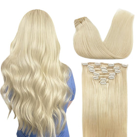 GOO GOO Clip in Hair Extensions 20inch Platinum Blonde front view