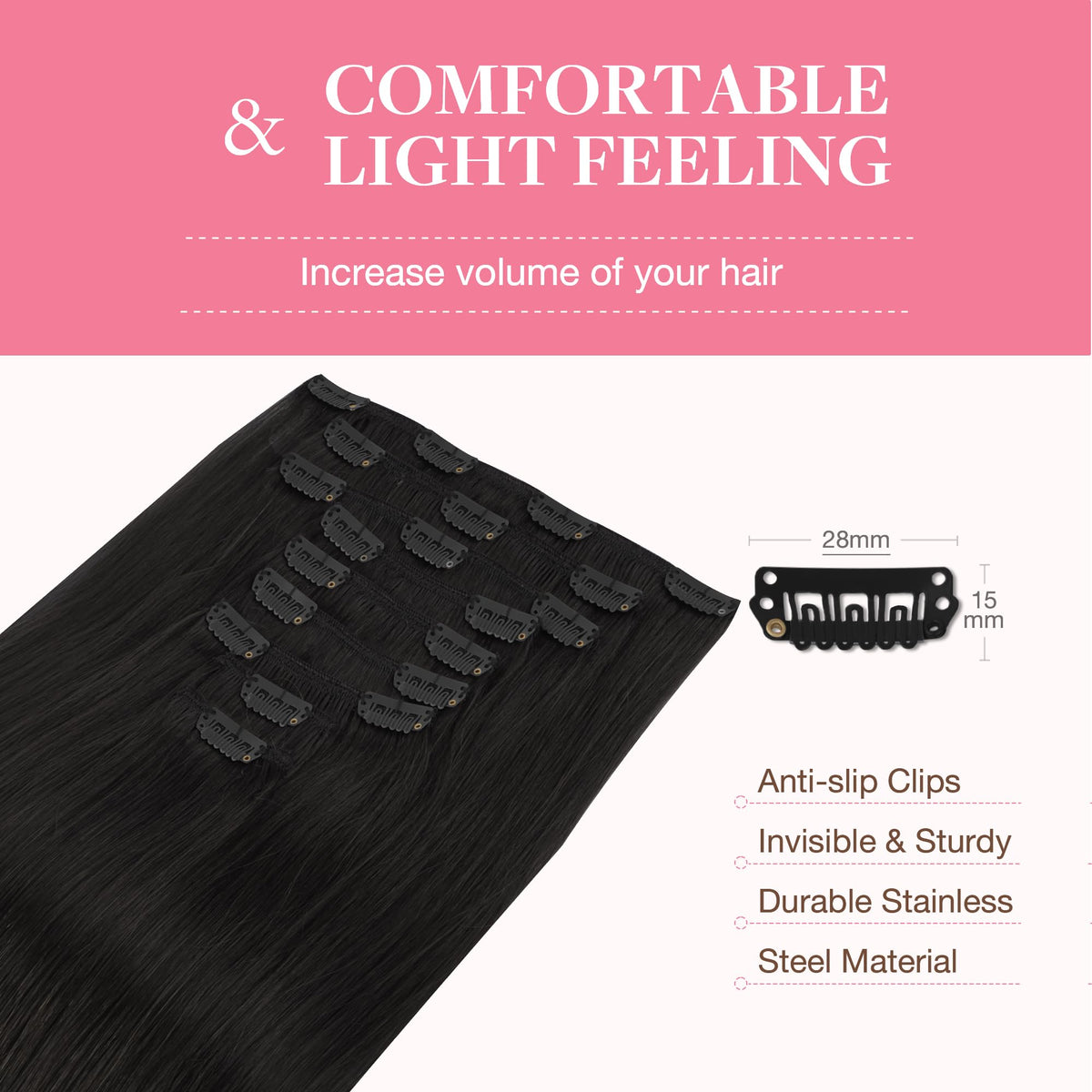 GOO GOO Clip in Hair Extensions 20inch showing colour range