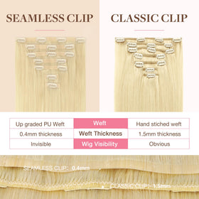 GOO GOO Clip in Hair Extensions 22 inch 613R Bleach Blonde close-up of clips