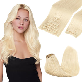 GOO GOO Clip in Hair Extensions 22 inch 613R Bleach Blonde front view