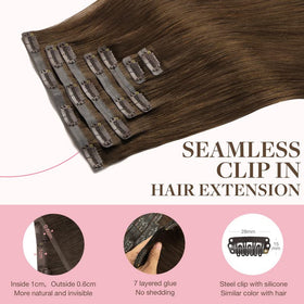 GOO GOO Clip in Hair Extensions 22 inch Chocolate Brown close-up of clips