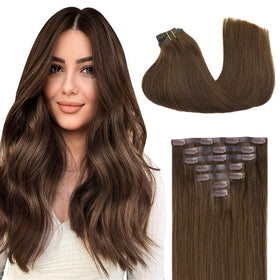 GOO GOO Clip in Hair Extensions 22 inch Chocolate Brown front view